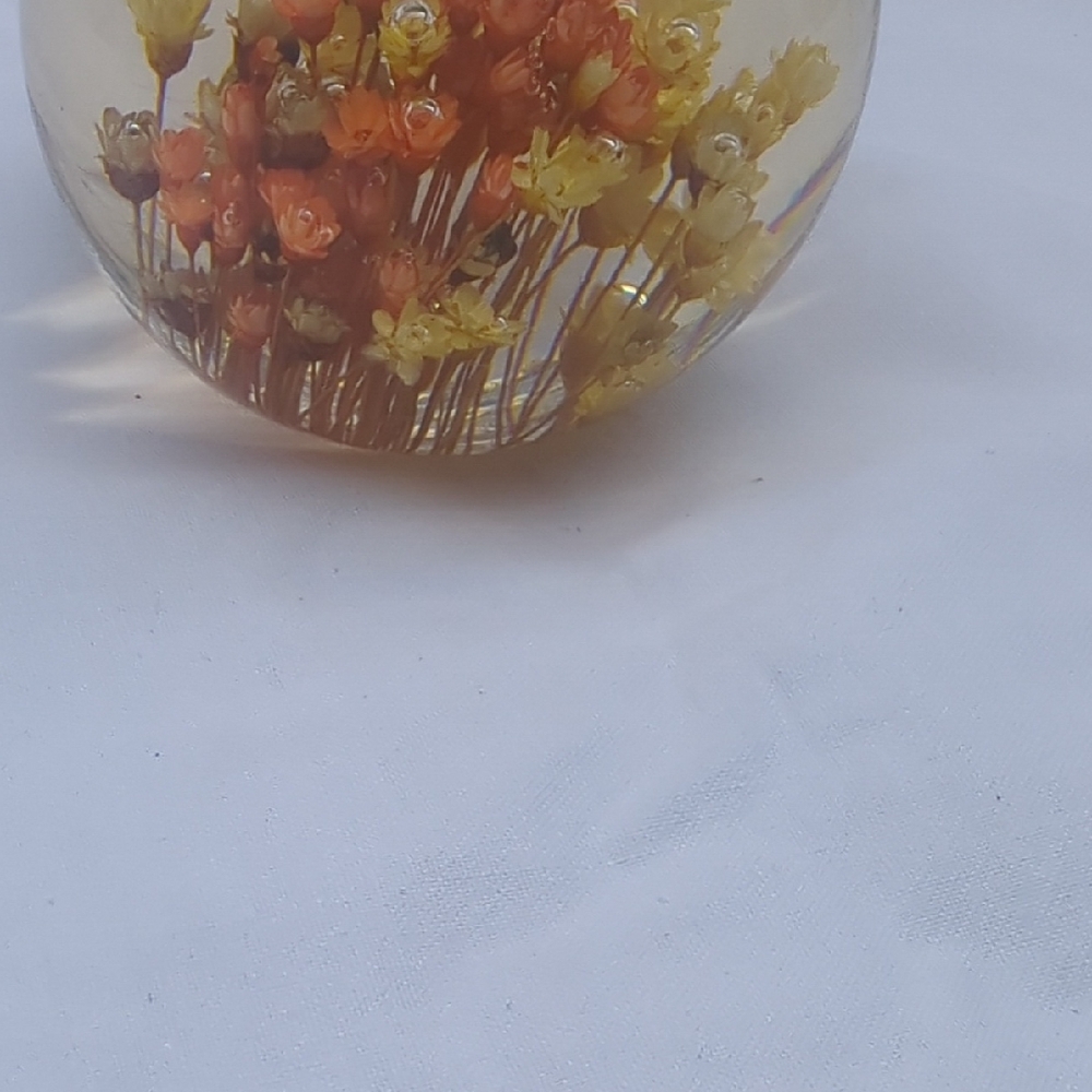 Vintage Lucite Paperweight Dried Flowers Acrylic